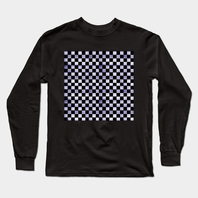 Black and Purple Checkered Wood Pattern Long Sleeve T-Shirt by Lucy